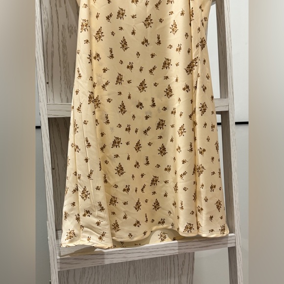 Brand New Champagne Beige Floral Cowl Neck Satin Slip Mini Dress Sleeveless - Picture 10 of 11